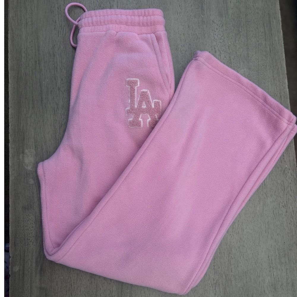 LA Grow Pink Fleece Wide Leg Sweatpants LA Logo Embroidered Small JB1291-SC280-2